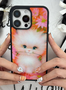 适用昭和少女橘色趣味花朵小猫可爱复古16iPhone1715promax苹果亚克力软手机壳17air