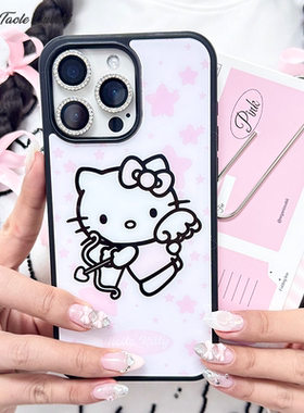 适用凯蒂猫天使hellokitty可爱少女星星iPhone16pro苹果黑边16proMax14153手机壳