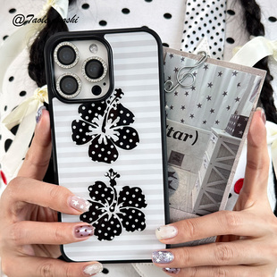 复古古早条纹ins辣妹黑白波点扶桑花适用iphone16promax亚克力壳苹果15plus/14手机壳16pro