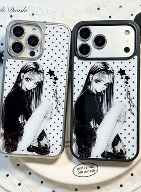 波点二次元漫画少女日系ins甜丧古早适用iphone1716promax亚克力壳苹果15plus手机壳1716plus