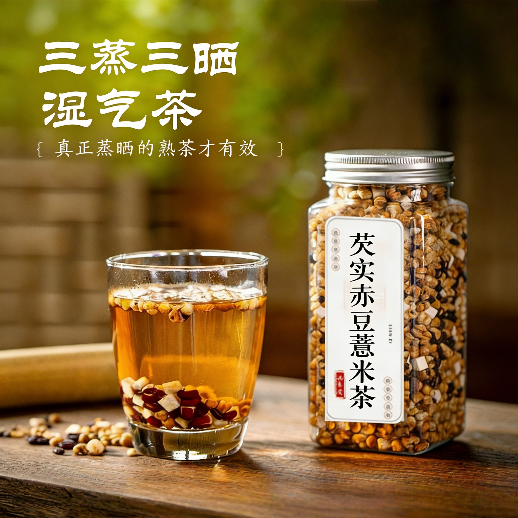 柠康柠记三蒸三晒炒熟赤小豆茯苓薏米茶芡实茶养生茶罐装三伏天喝