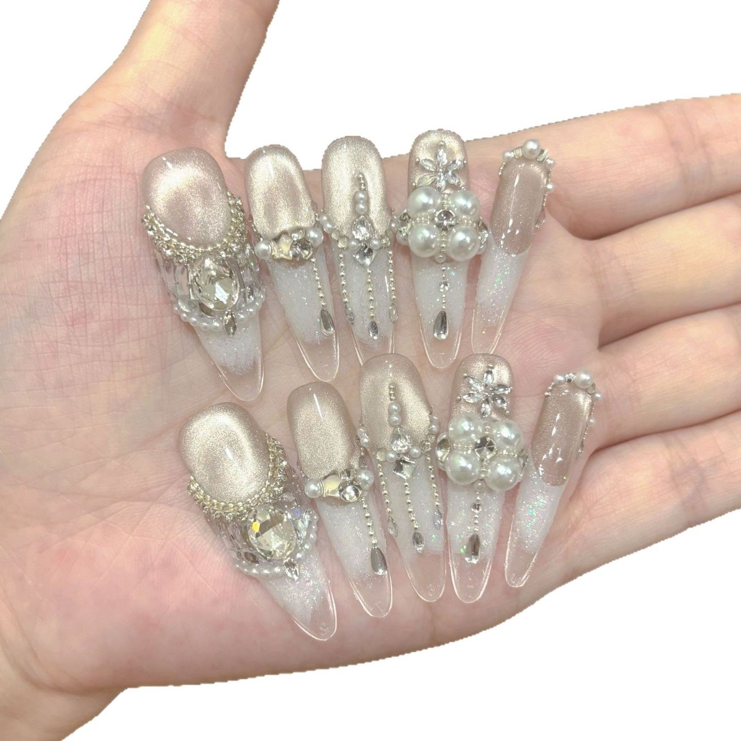 施华洛世奇婚纱爆闪法式欧美穿戴甲纯手作高级感锆石女士手工美甲