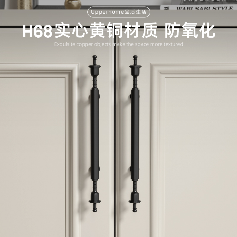 皇冠哑光黑色黄铜柜门拉手欧式法式美式纯铜柜子衣柜抽屉橱柜把手