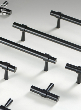 哑光黑色黄铜柜门拉手实心纯铜法式美式复古柜子衣柜橱柜抽屉把手