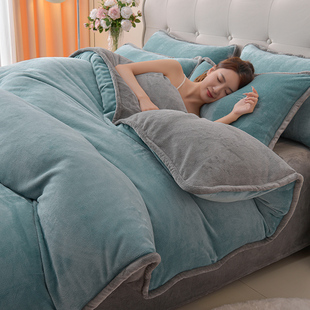 简约双面绒牛奶绒床上四件套加厚绒法兰绒床笠被套罩床单双人冬季