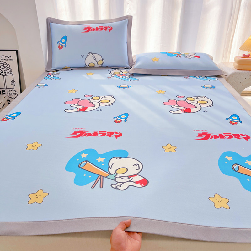 夏季夏凉被冰丝凉席四件套卡通儿童奥特曼空调被单双人凉感软席子
