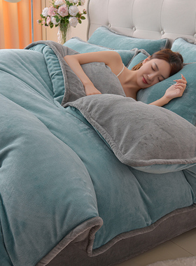 加厚纯色牛奶绒四件套2025新款冬季法莱珊瑚绒床单秋冬双面绒被套