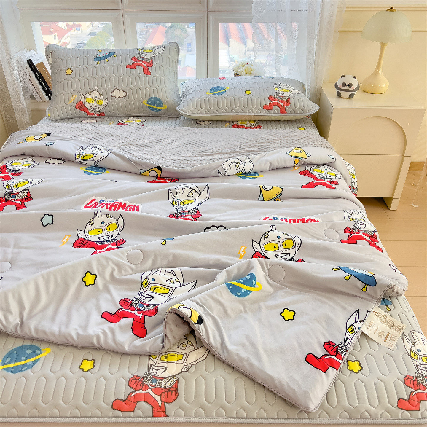 儿童乳胶凉席卡通奥特曼夏凉被空调被学生宿舍冰丝席三件套可折叠
