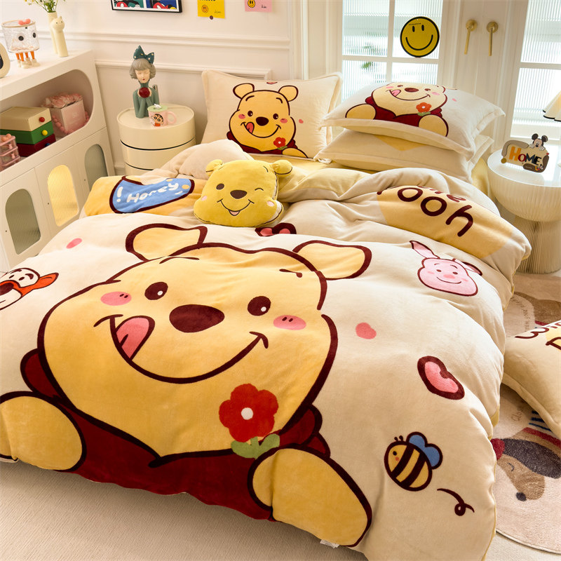 加厚保暖牛奶绒四件套可爱卡通法兰绒被套罩床笠床单双人冬