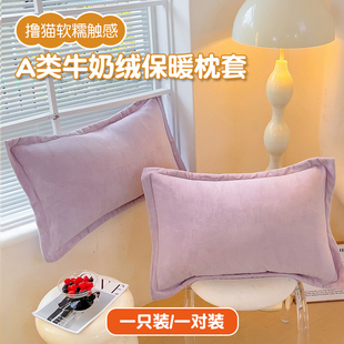冬季珊瑚绒枕套一对装加厚牛奶绒法兰绒枕头套枕芯套48x74cm家用