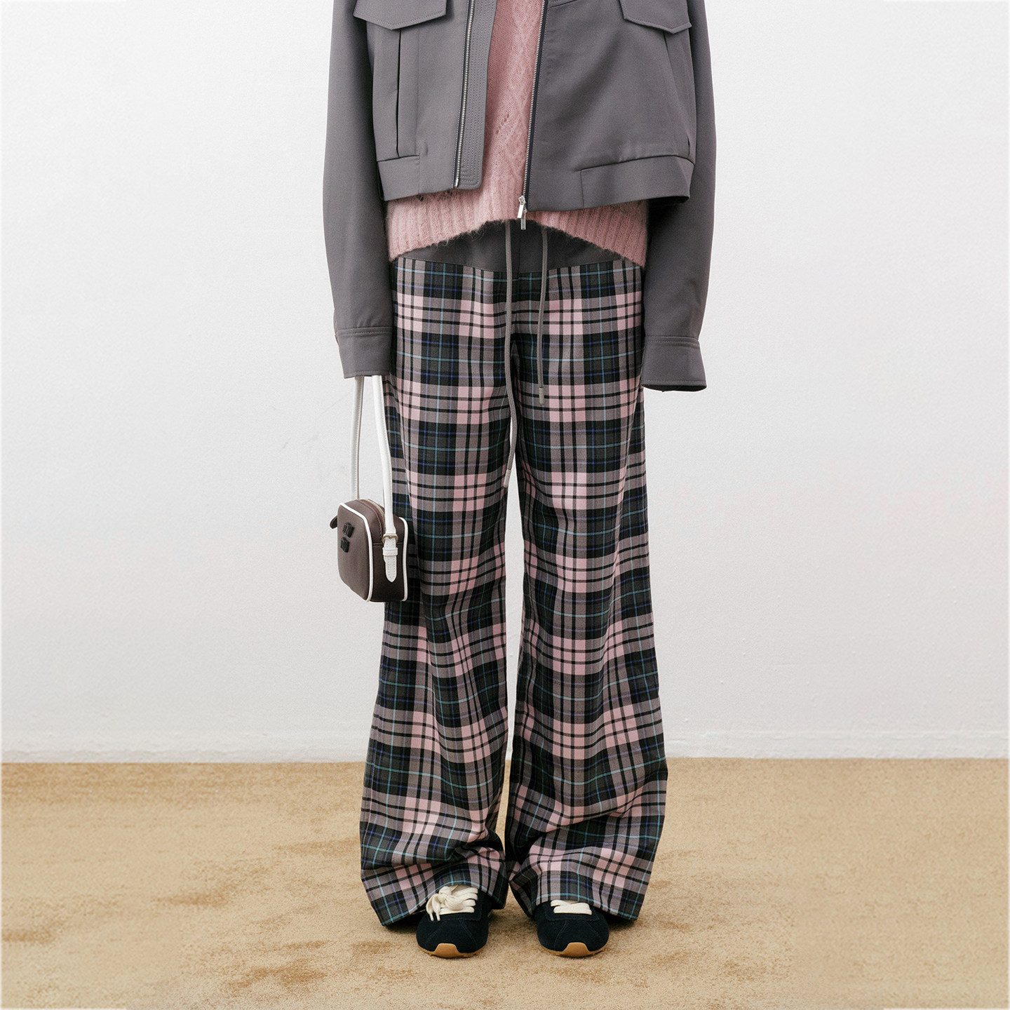 莱赛尔羊毛格纹休闲裤女2025新款 宽松阔腿直筒慵懒风长裤,女装/女士精品,休闲裤,淘宝优惠券,粉丝福利购,淘宝优惠卷