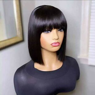 100% unprocessed Peruvian bob Human Wig Hair Bangs With