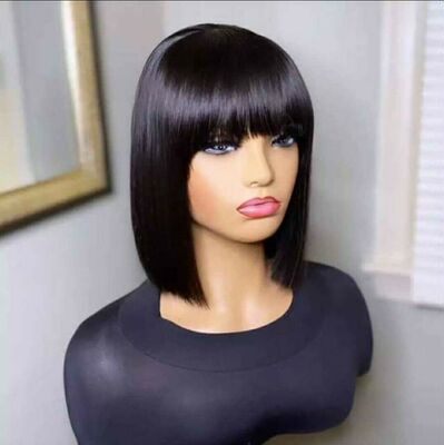100% Peruvian unprocessed Human Hair bob Wig With Bangs 12