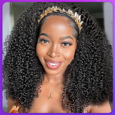 跨境Headband Wig Afro curly Human Hair欧美假发真人发丝头套