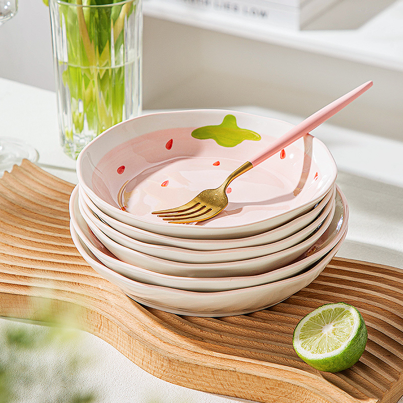 可爱釉下彩陶瓷盘子菜盘家用7英寸菜碟子高颜值深盘餐具套装组合