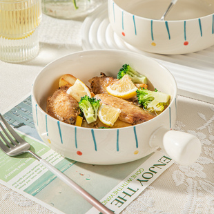 好看的高颜值陶瓷带手柄碗家用学生个人专用餐具泡面碗具水果汤面