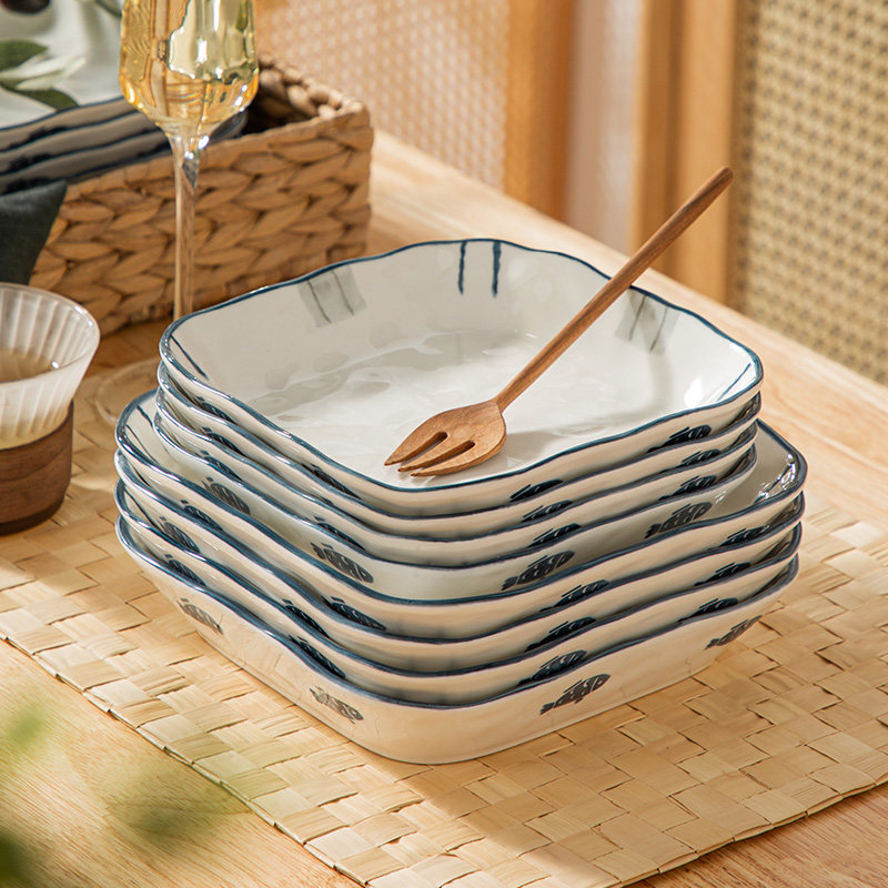 高颜值日式陶瓷盘子家用菜盘家用2026新款釉下彩餐具创意方盘餐盘,餐饮具,盘,淘宝优惠券,粉丝福利购,淘宝优惠卷