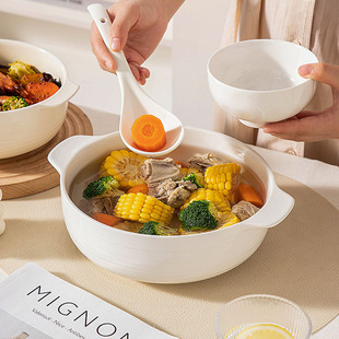 奶油风双耳汤碗家用陶瓷酸菜鱼水煮鱼盆小龙虾碗钵钵鸡专用汤盆