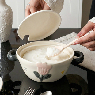 可爱陶瓷双耳猪油罐带盖耐高温家用大号厨房装油罐储油容器辣椒罐