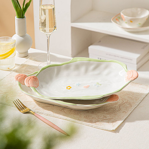 ins陶瓷双耳鱼盘家用蒸鱼盘子创意大号长盘子高颜值餐盘2024新款