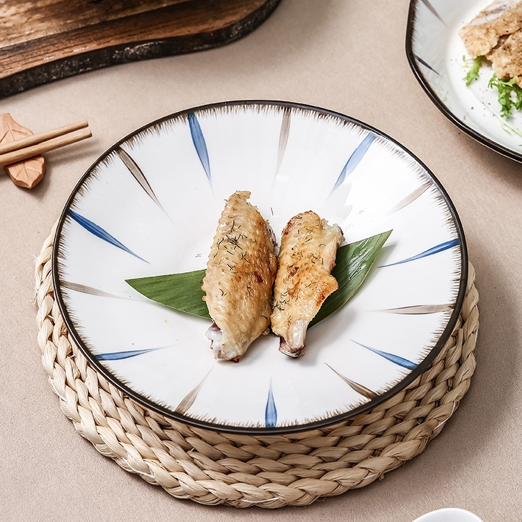 日式新款陶瓷菜盘子碟子饺子好看深方圆盘釉下彩家用创意餐具ins