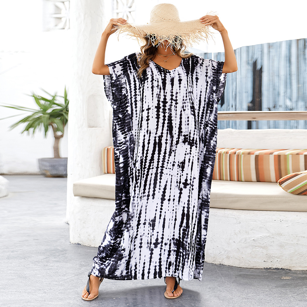 旅游风尚晕染宽松大码度假长袍沙滩罩衫泳衣外搭比基尼防晒衫1D01
