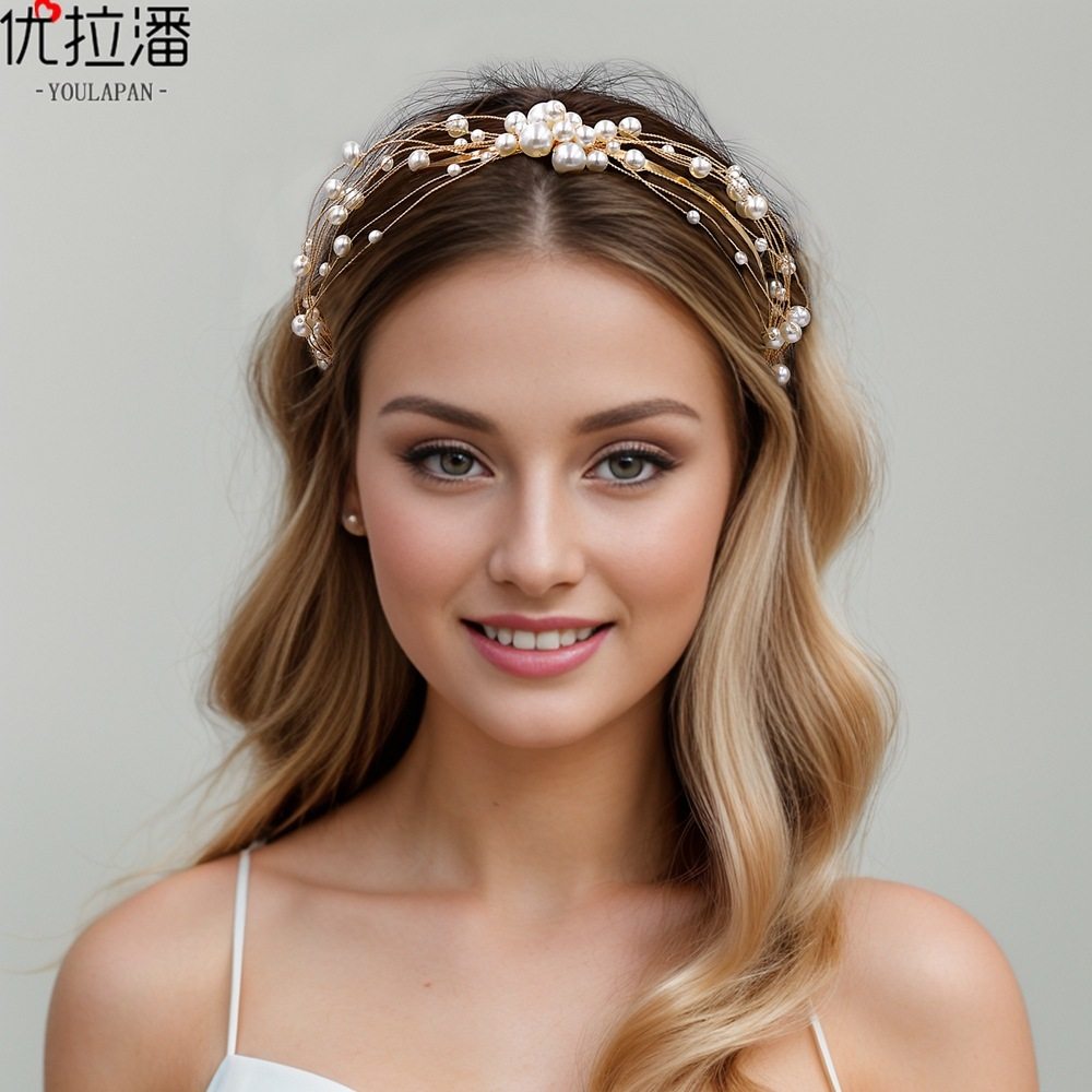潮流高级新娘韩式珍珠头饰手工串珠简约发箍唯美婚纱敬酒发饰HP60