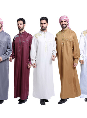 男长袖立领长衫Muslim Arab Men Thobe Thawb CaftanTH804