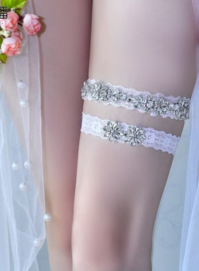 潮流高级欧美镶钻白色颈环腿环复古名媛礼服蕾丝弹力腿带STS235