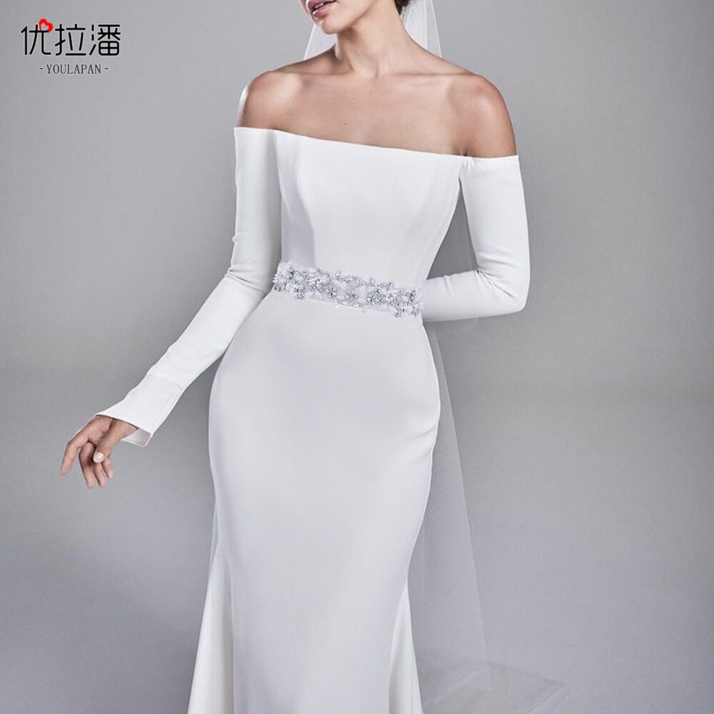 潮流高级wish爆款水晶串珠腰封甜美花朵浅色布艺新娘腰带水钻S79