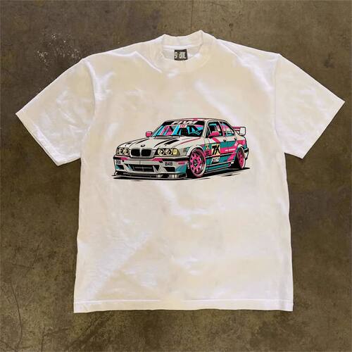 Fashion Racing Printed Cotton Large Size Short Sleeve Men's