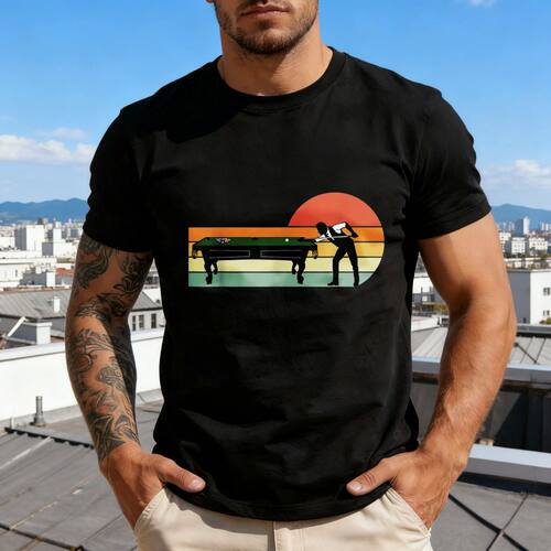 Pool Table Sunset Silhouette Unisex T-Shirt Billiards Enthus