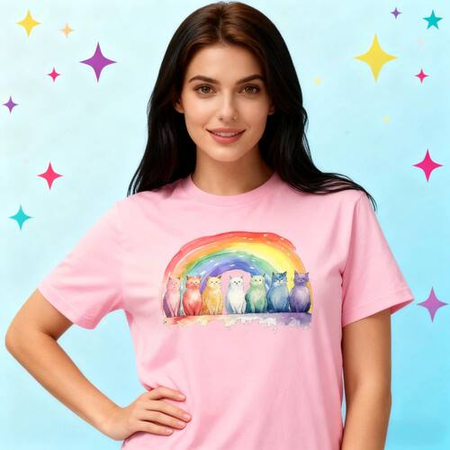 Pride Rainbow Cat T-Shirt Watercolor Rainbow Cat Ally Shirt