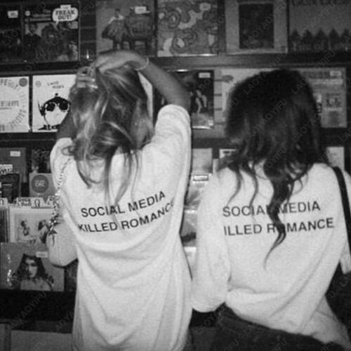 Social Media Killed Romance Simple Letters Woman Man Graphic