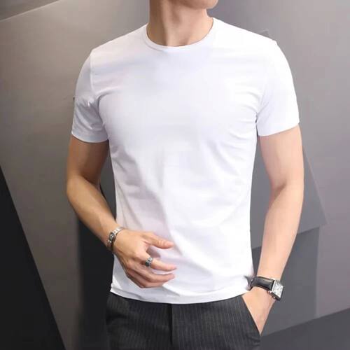 Men T-shirts White Black Short Sleeve Loose Round Neck Botto