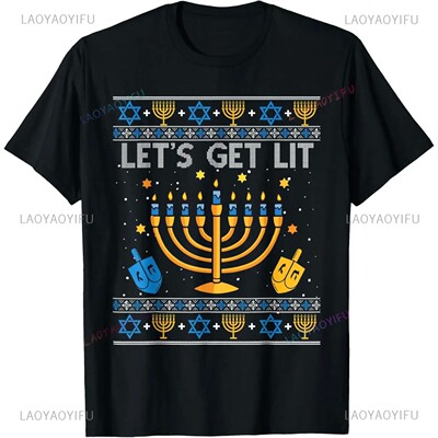 Funny Ugly Hanukkah Lets Get Lit Menorah Jewish Chanukah Man