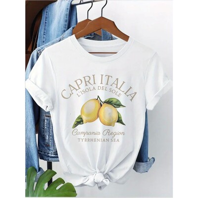 7191Capri Itali Print T-shirt Oversized Retro Funny Lemon T-