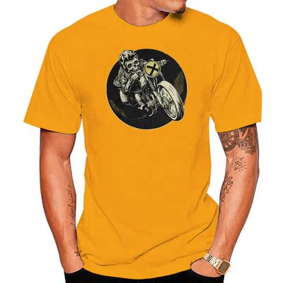 T-Shirt pour homme, motard, crane, moto, café Racer, ancien