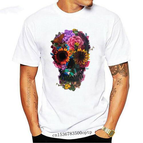 New Skull Floral Print T-Shirts 100% Cotton Size M-3Xl Us Me