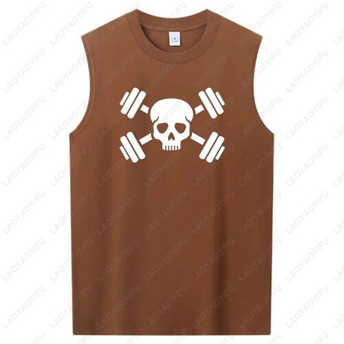 Man Gym Vest Crossed Barbells Skull Essential Sleeveless Tsh