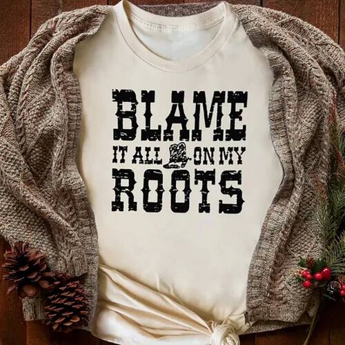 Blame Roots Letter Print Western Cowgirl Shirt Summer Women