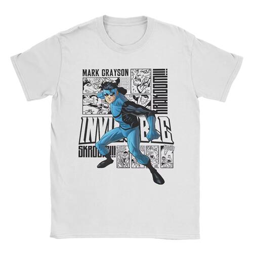 Invincible Blue Suit Collage T-Shirts Men Anime Cartoon Vint