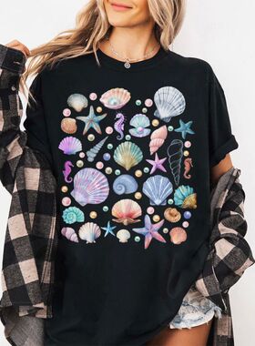 Seashell Pattern Women T-Shirt Casual Fashion Summer Cotton