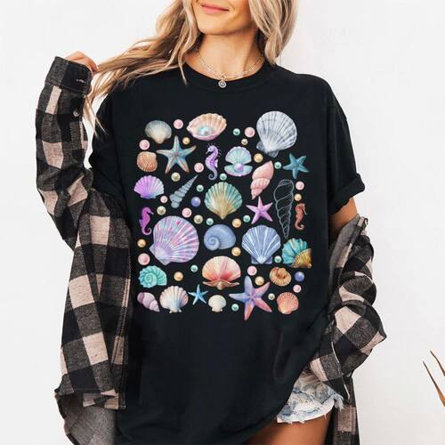 Seashell Pattern Women T-Shirt Casual Fashion Summer Cotton