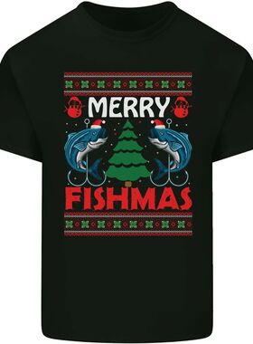 Merry Fishmas Funny Christmas Fishing Mens Cotton T-Shirt Te