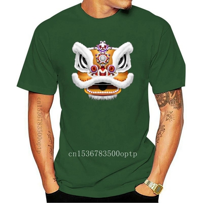 New 2021 Years Day Lion Dance Head Print Black T-shirt Men U