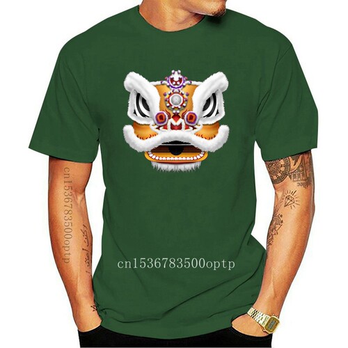 New 2021 Years Day Lion Dance Head Print Black T-shirt Men U