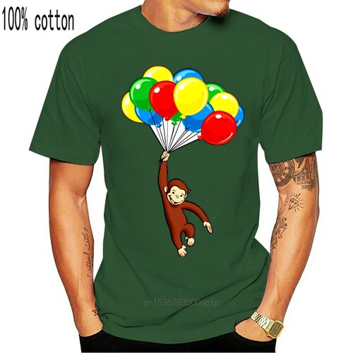 100% cotton Curious George Birthday print casual mens o-neck