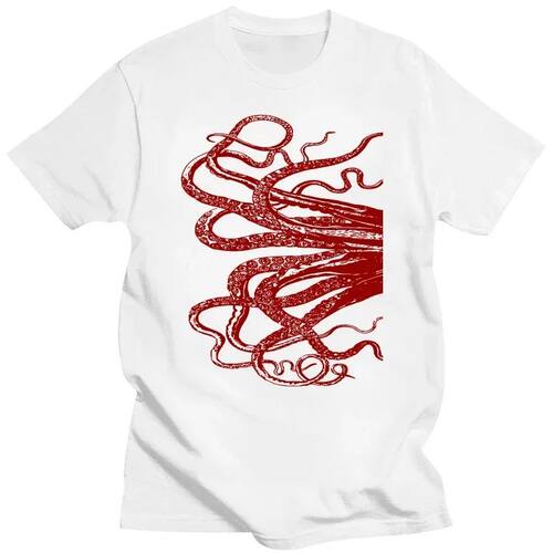Funny Red Vintage Octopus T Shirts Summer Personalized Cotto