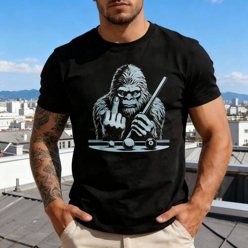 Bigfoot Playing Pool T-Shirt Interesting Mockery Shirt Billi
